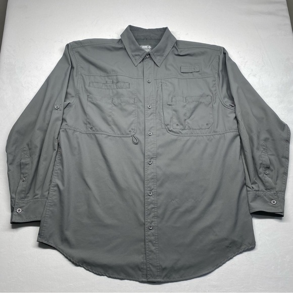*FLAWED* Reel Legends Vented Fishing Grey Long Sleeve Size Large. - Picture 1 of 11